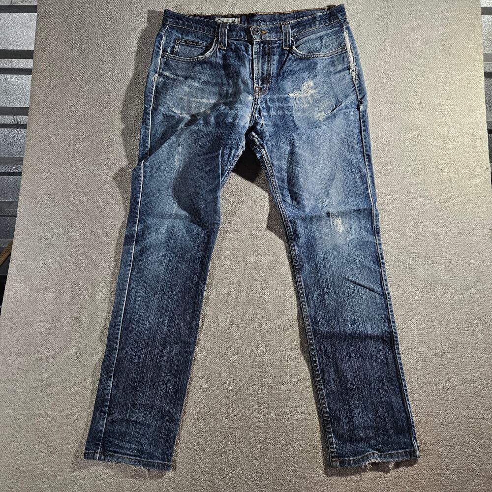 Vintage Cadence Collection Cycling Jeans Mens 34 Blue Distressed Thrashed Patch